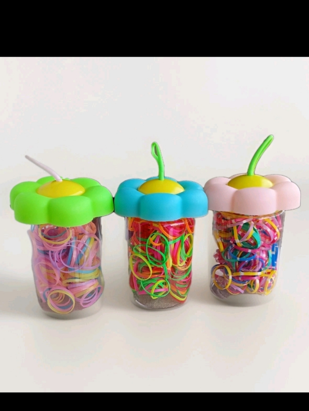 Flower-Top Jar Set with Colorful Rubber Bands